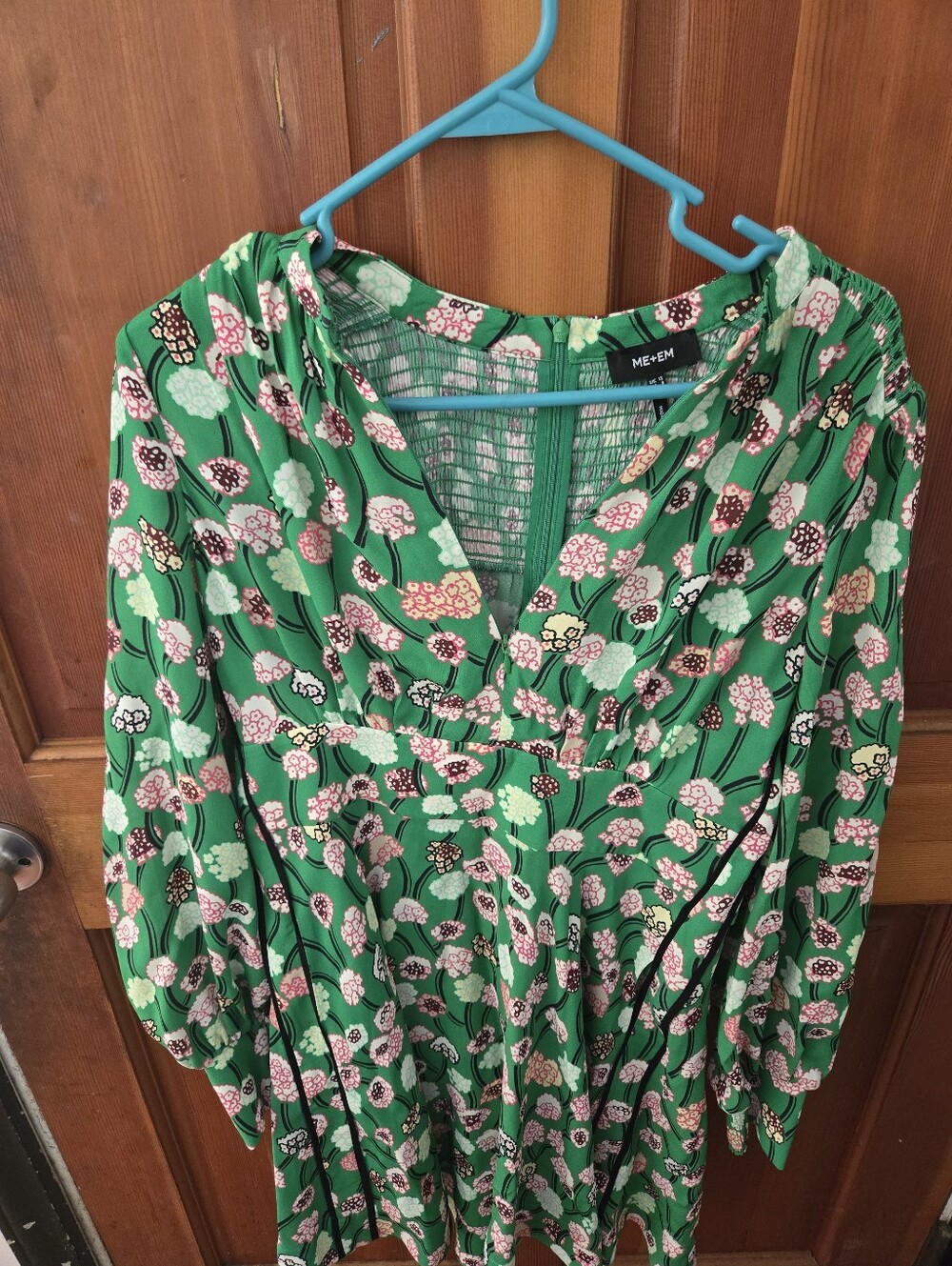ME+EM Green Floral Midi Dress with Pink and Cream Blooms